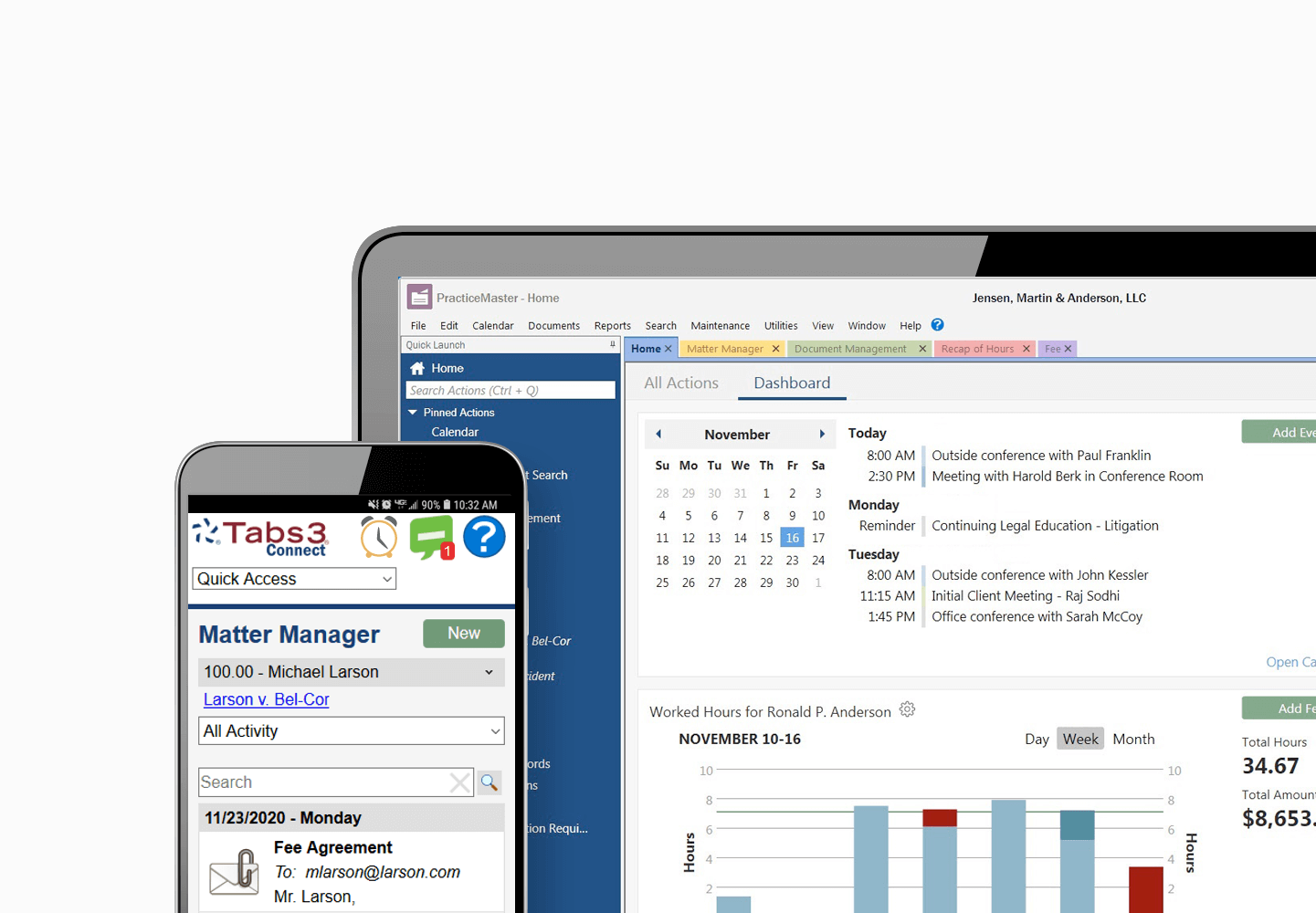 PracticeMaster software on desktop and tablet computers